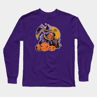 Spooky Pumpkin Head Scarecrow Long Sleeve T-Shirt